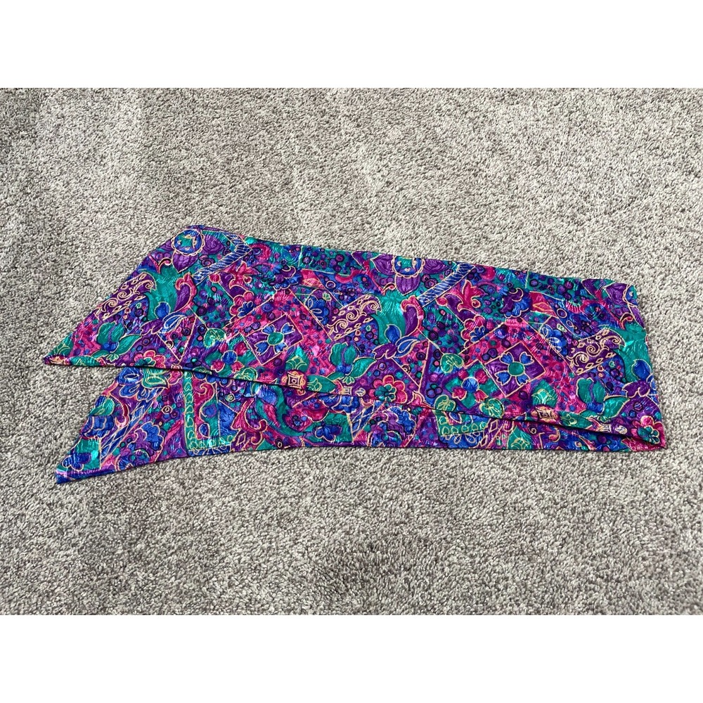 Vintage Womens Scarf Retro Jewel Tones Satin Head Purse Abstract Geometric Tie
